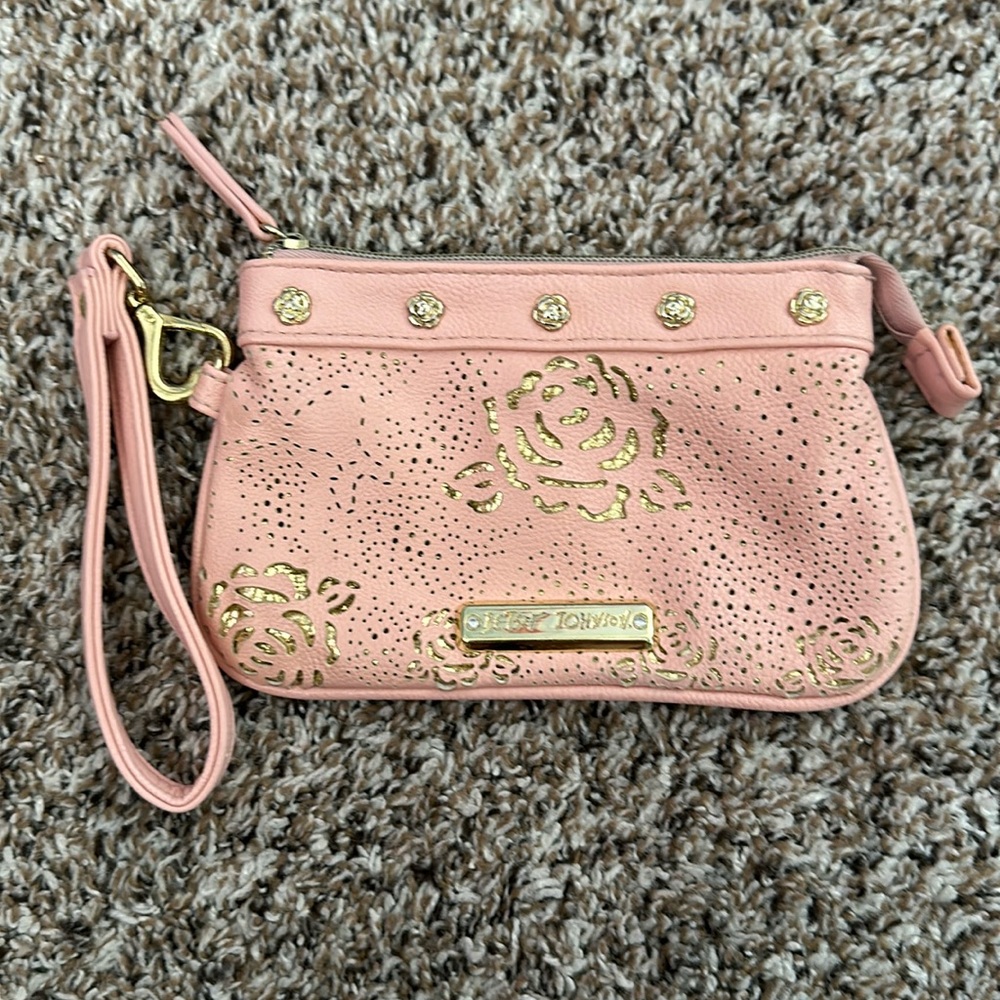 Betsey Johnson Pink and Gold Clutch